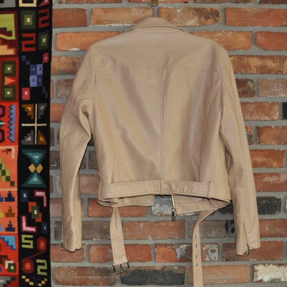 Levi's Red Tab Faux Leather Belted Motorcycle Moto Jacket Biscotti L - Picture 9 of 13